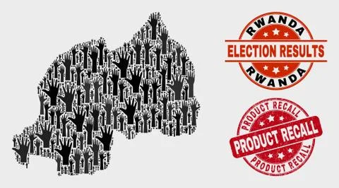 Composition of Ballot Rwanda Map and Scratched Product Recall Watermark 스톡 일러스트