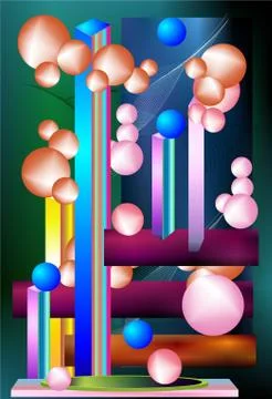 Composition with balls and rectangles Stock Illustration