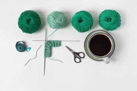 Composition of balls of knitting thread Stock Photos