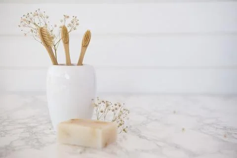 Composition bathroom spa objects Stock Photos