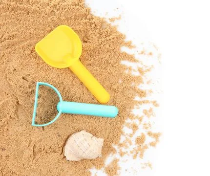 Composition with beach objects on white background, top view 写真素材