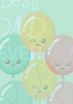 Composition of best dad ever text over balloons on green background Stock Illustration