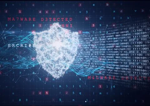 Composition of binary coding and cyber attack warning text over online security Stock Illustration