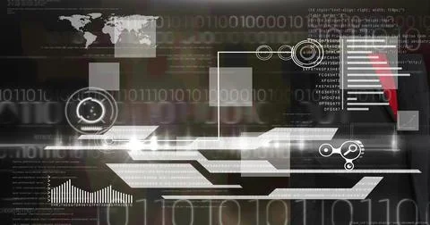 Composition of binary coding and data processing Illustrazione stock