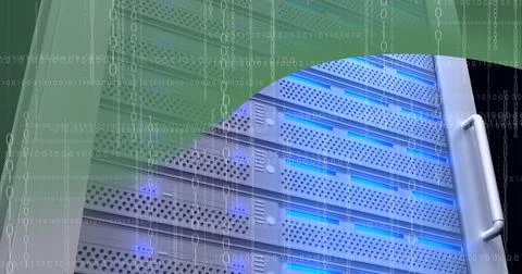 Composition of binary coding and data processing over computer server Stock Illustration