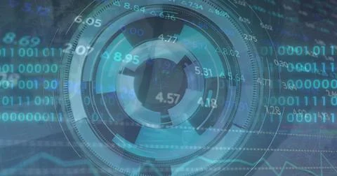 Composition of binary coding and data processing over scope scanning Stock Photos