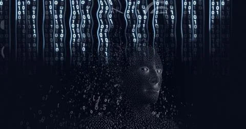 Composition of binary coding and exploding human bust イラスト素材