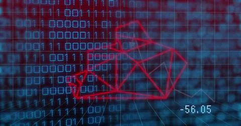 Composition of binary coding and shapes on black background 库存照片