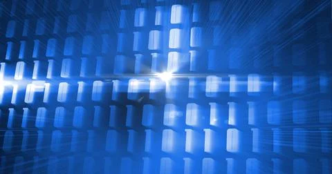 Composition of binary coding on glowing blue background 库存照片