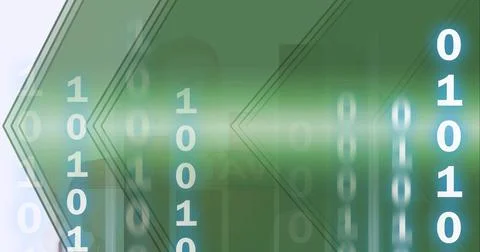 Composition of binary coding on green background Illustrazione stock