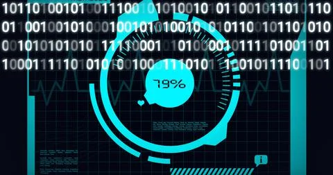 Composition of binary coding, medical icon and data processing on screen on Stock Illustration