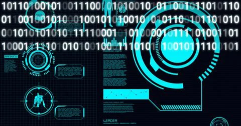 Composition of binary coding, medical icons and data processing on screen on Stock Illustration