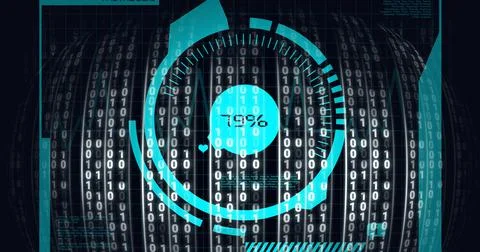 Composition of binary coding, medical icons and data processing on screen on Stock Illustration