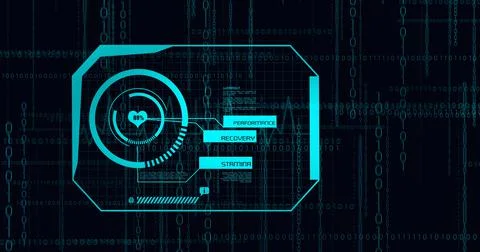 Composition of binary coding, medical icons and data processing on screen circle Stockillustratie