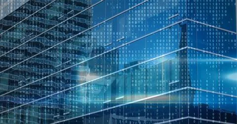 Composition of binary coding over cityscape 库存插图