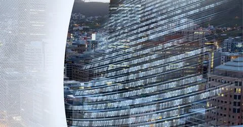 Composition of binary coding over cityscape and white edge Illustrazione stock