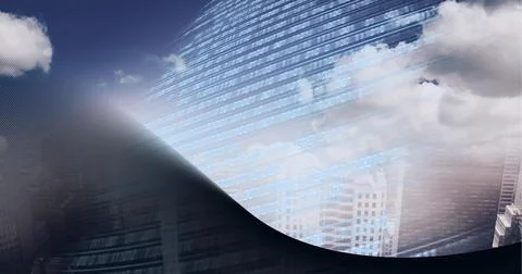 Composition of binary coding over cityscape and grey background 库存照片