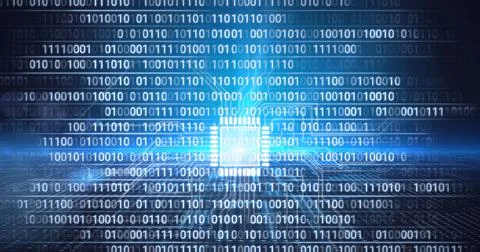 Composition of binary coding over computer processor circuit board Stock Illustration
