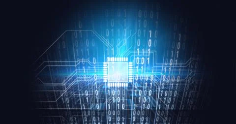 Composition of binary coding over computer processor circuit board Illustrazione stock