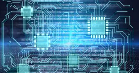 Composition of binary coding over computer processor circuit board Stock Illustration