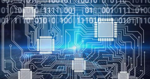 Composition of binary coding over computer processor circuit board Stock Illustration