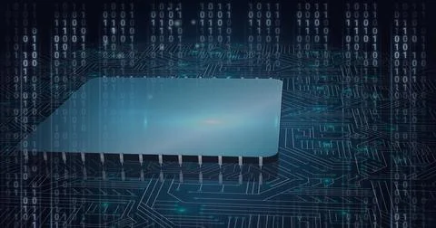Composition of binary coding over computer circuit board Stock Illustration