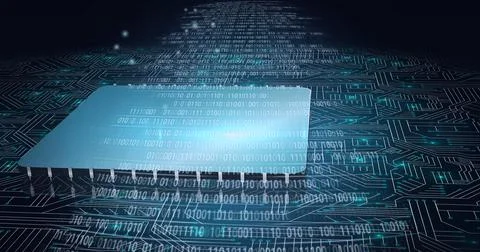 Composition of binary coding over computer circuit board Stock Illustration