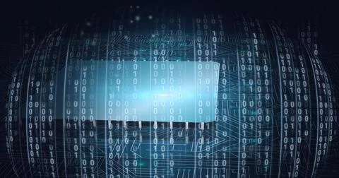 Composition of binary coding over computer circuit board Illustrazione stock