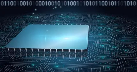 Composition of binary coding over computer circuit board Illustrazione stock