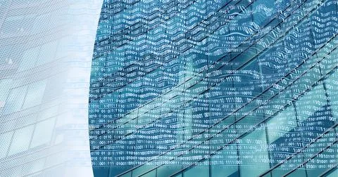 Composition of binary coding over modern office building 库存插图