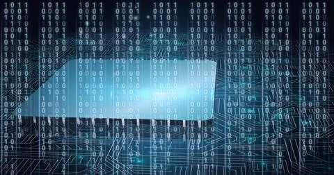 Composition of binary coding over over processor circuit board 库存插图
