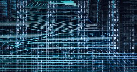 Composition of binary coding over processor circuit board 库存插图