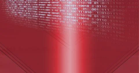 Composition of binary coding over red background 스톡 일러스트