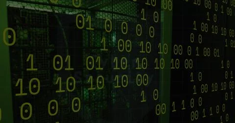 Composition of binary coding over server room イラスト素材