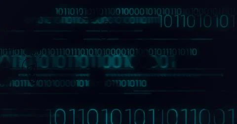 Composition of binary coding processing on black background 库存插图