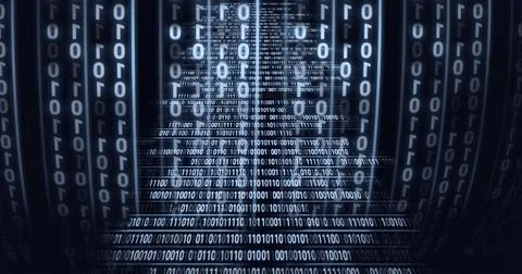 Composition of binary coding processing on black background 库存插图