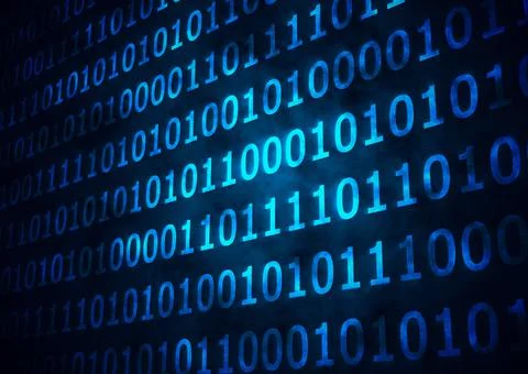 Composition of binary coding processing in blue glowing letters Stock-Illustration