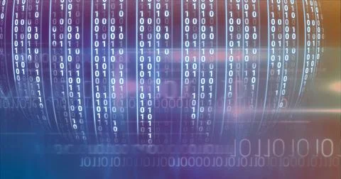 Composition of binary coding processing on blue to green background Stock Illustration