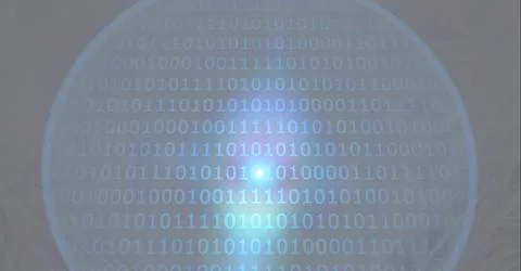 Composition of binary coding processing on blue background 库存插图