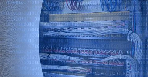 Composition of binary coding processing on computer background Stock-Illustration