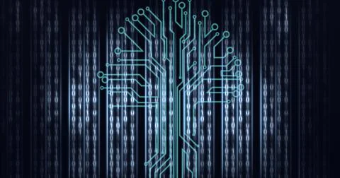 Composition of binary coding processing ove computer circuit board Illustrazione stock