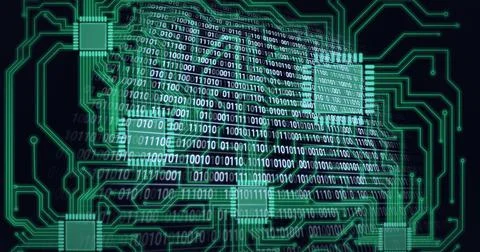 Composition of binary coding processing ove computer circuit board Stock Illustration