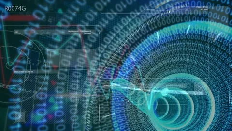 Composition of binary coding processing over computer circuit board Stock Footage 326888689