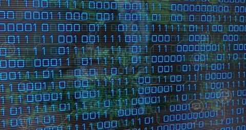 Composition of binary coding processing over purple background Stock Footage 330473946