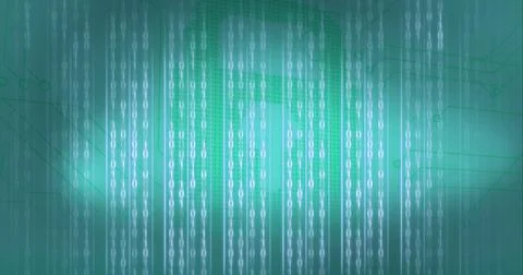 Composition of binary coding processing over computer circuit board Stock Illustration
