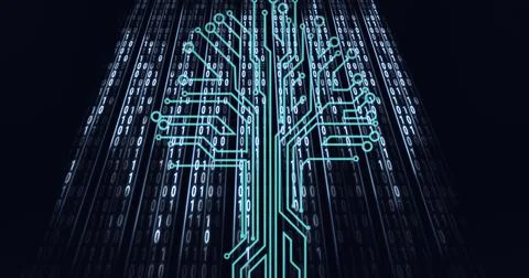 Composition of binary coding processing over computer circuit board Stock Illustration