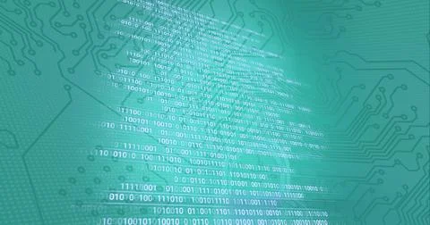 Composition of binary coding processing over computer circuit board Stock Illustration