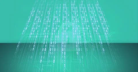 Composition of binary coding processing over computer circuit board Stock Illustration