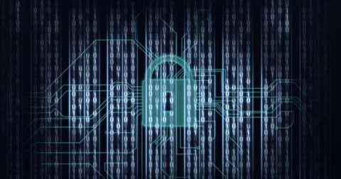 Composition of binary coding processing over online security padlock and 스톡 일러스트