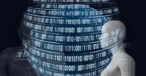 Composition of binary coding processing over human busts and globe Stockillustratie